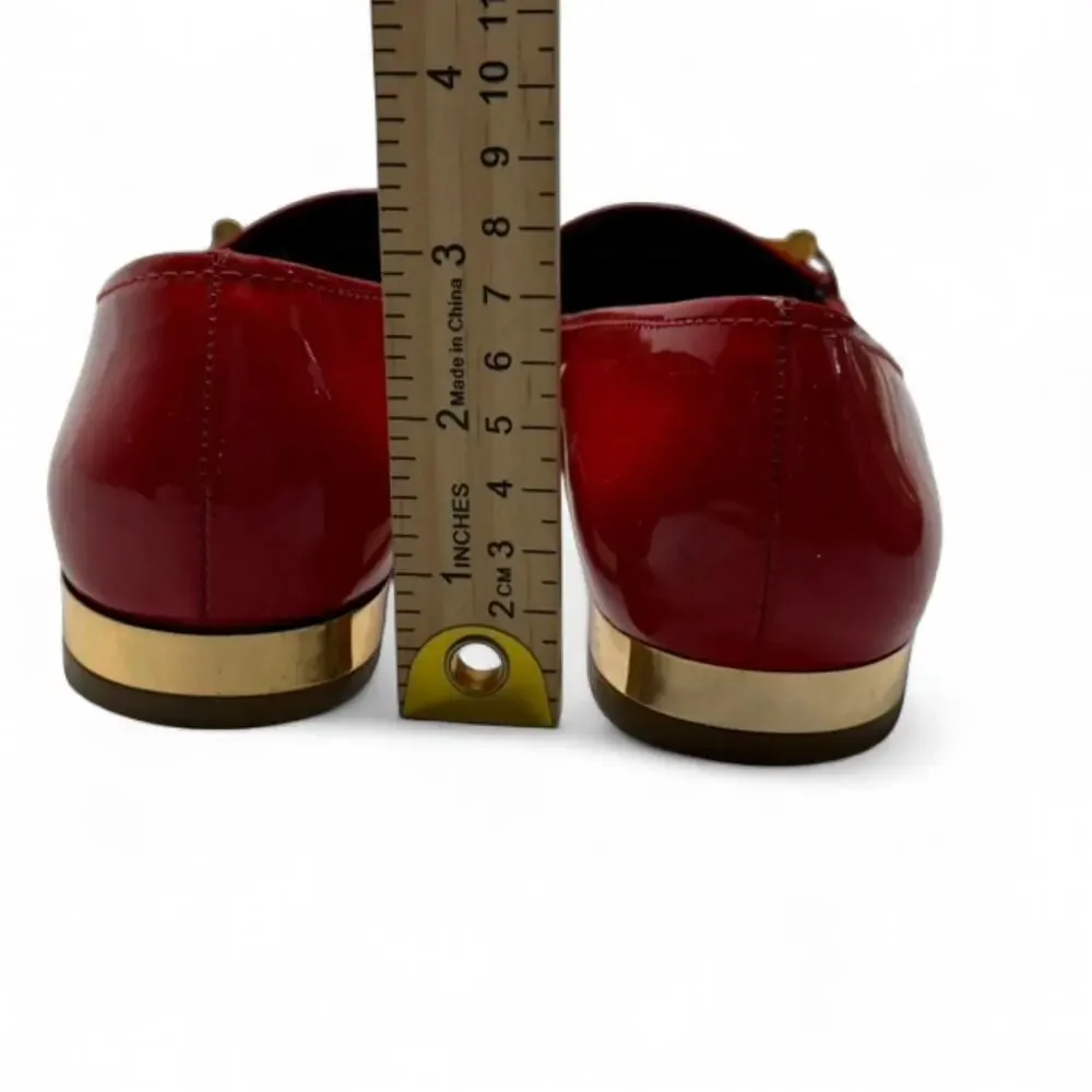 Tory Burch Rare Red All Leather Patent Gold Tone Womens Size 6 Loafers Casual
